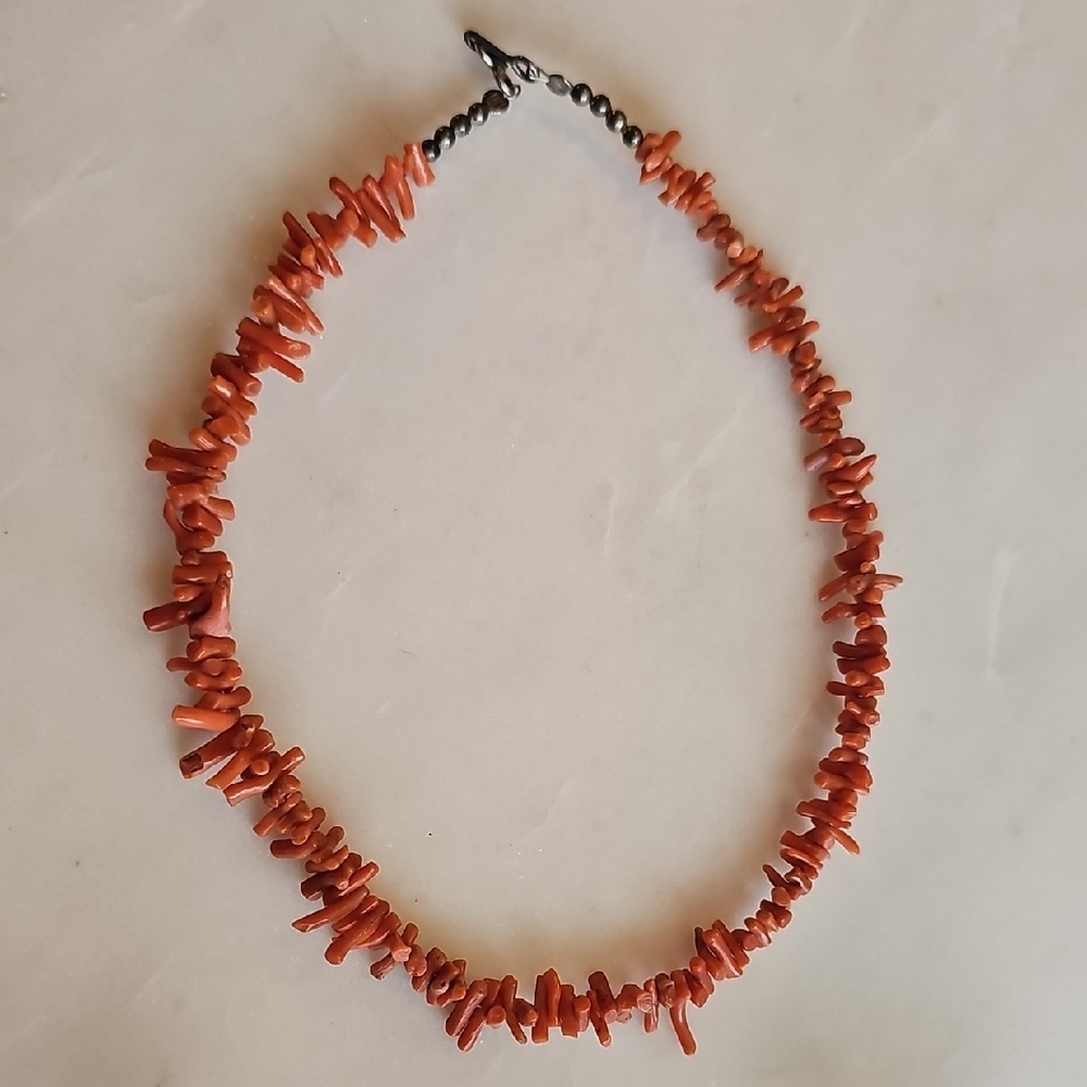 Vintage 15' 925 Coral Beaded Necklace